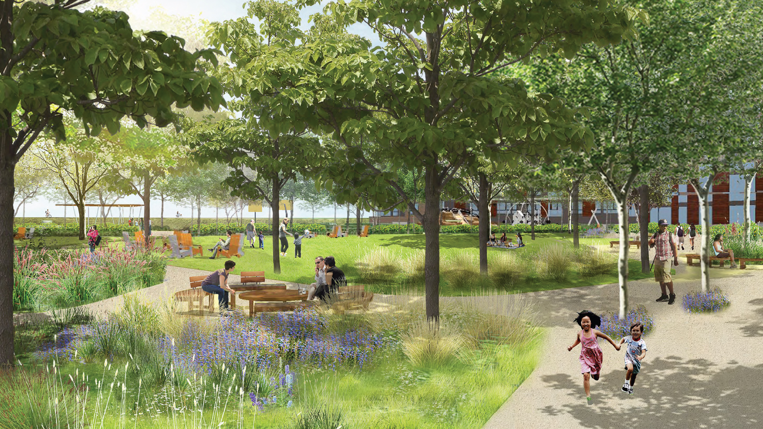 Greystar Freedom Circle park view, rendering by RHAA Landscape Architecture