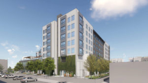 Menlo Flats view from the north east, rendering by Heller Manus Architects, BDE Architecture