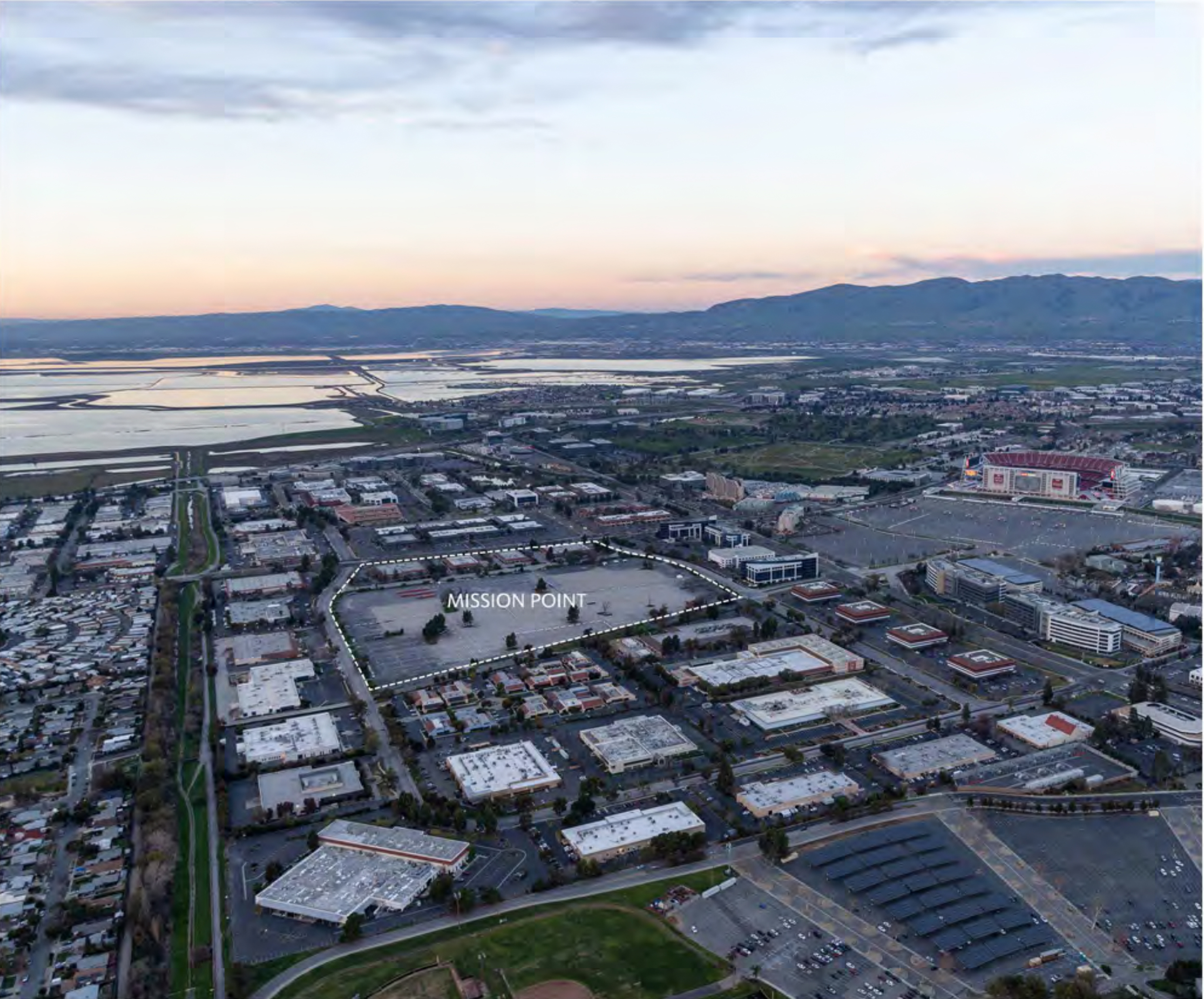 Mission Point existing condition, aerial image via Kylli