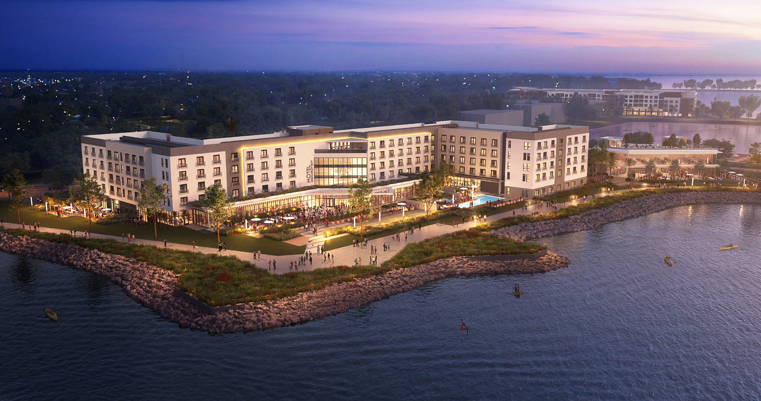 Monarch Bay Hotel aerial view, rendering by BDE Architecture