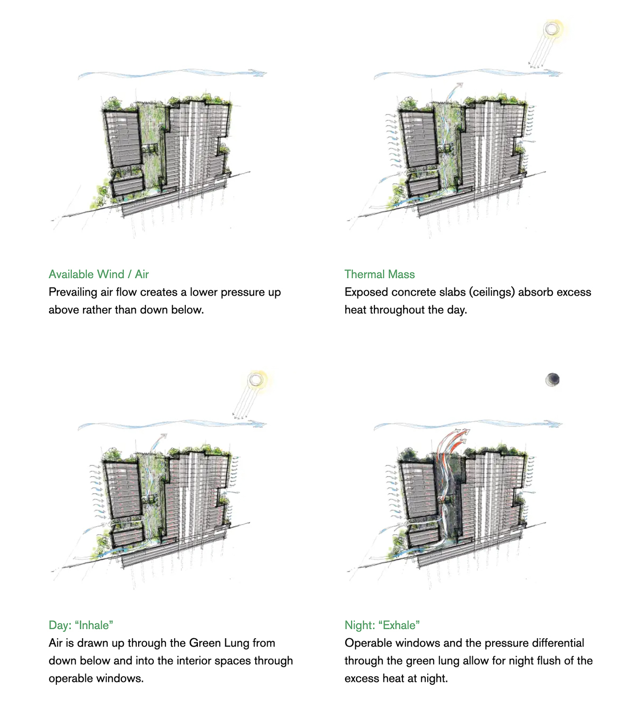 Park Habitat tower designed Green Lung effect, illustration of design by Kengo Kuma & Associates