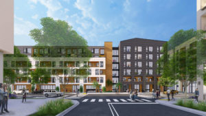 Willow Village Parcel 7 seen from Central Street, rendering courtesy Peninsula Innovation Partners