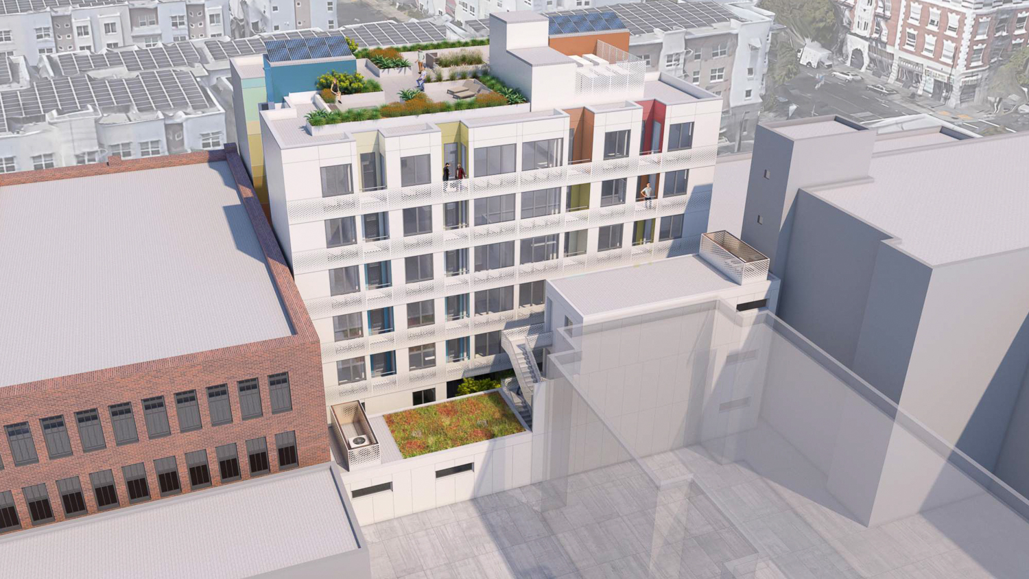 1721 15th Street aerial view of the rear side, rendering by Lowney Architecture