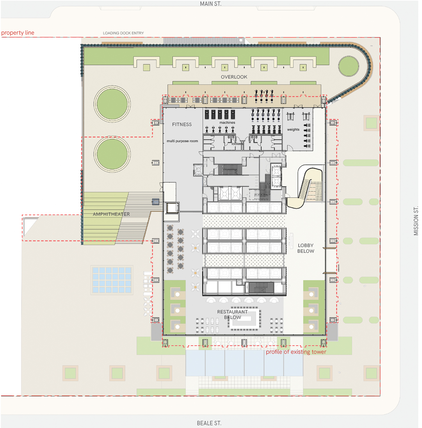 200 Mission Street mezzanine floor plan, illustration by PWP Landscape Architecture