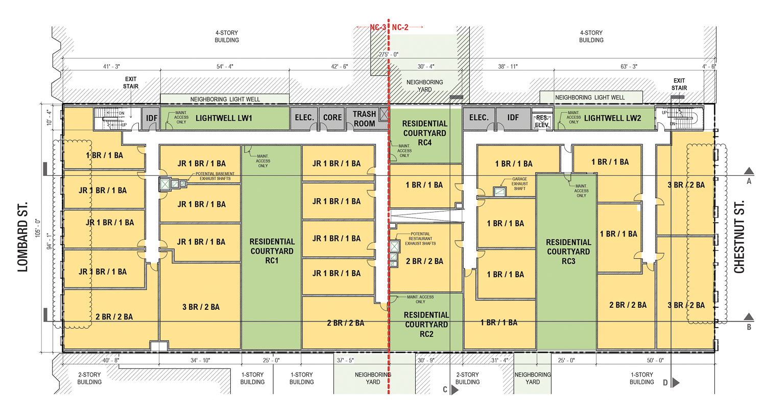 2055 Chestnut Street second-level floor plan, rendering by Jensen Architects