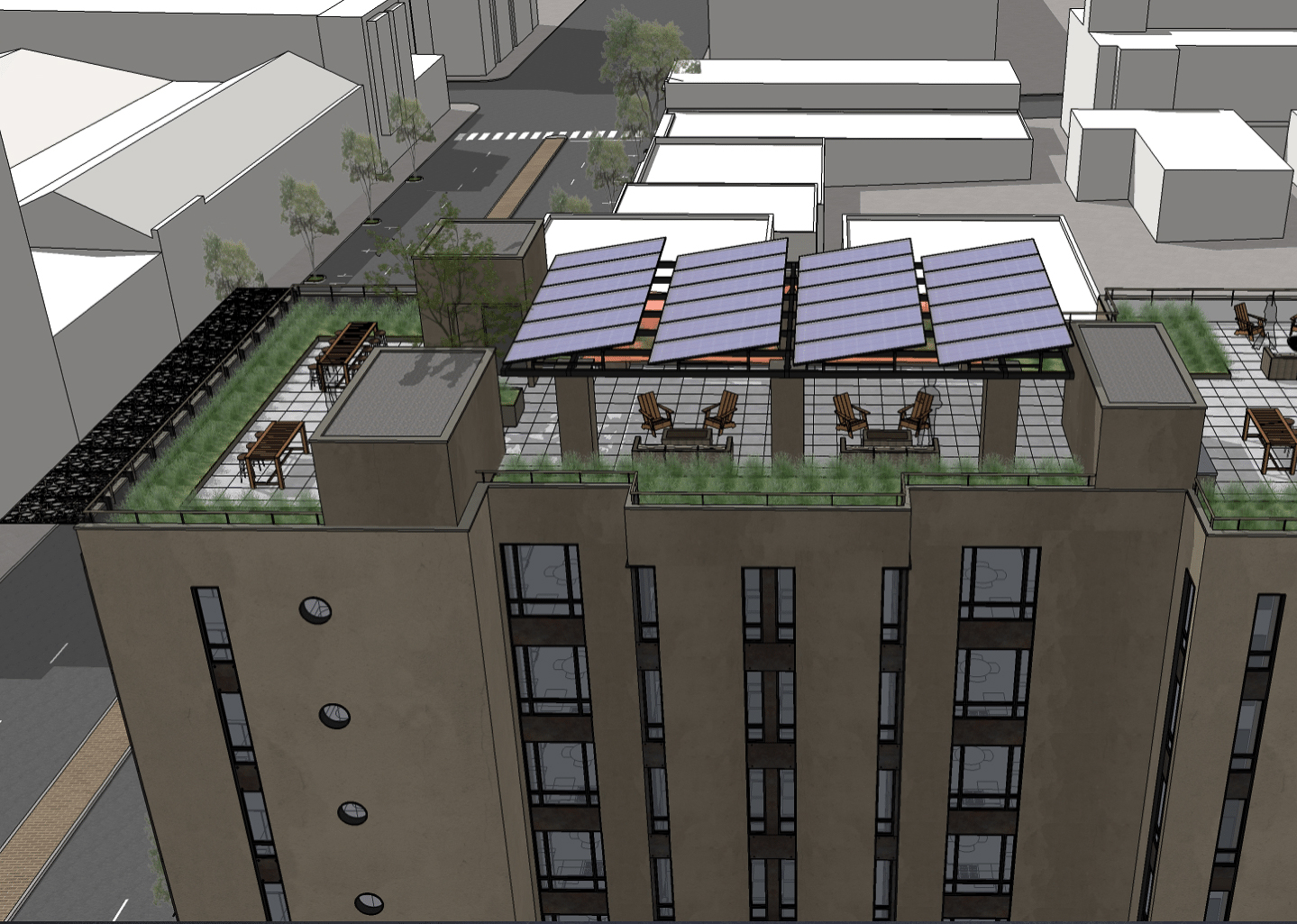 2067 University Avenue rooftop terrace, rendering by Trachtenberg Architects