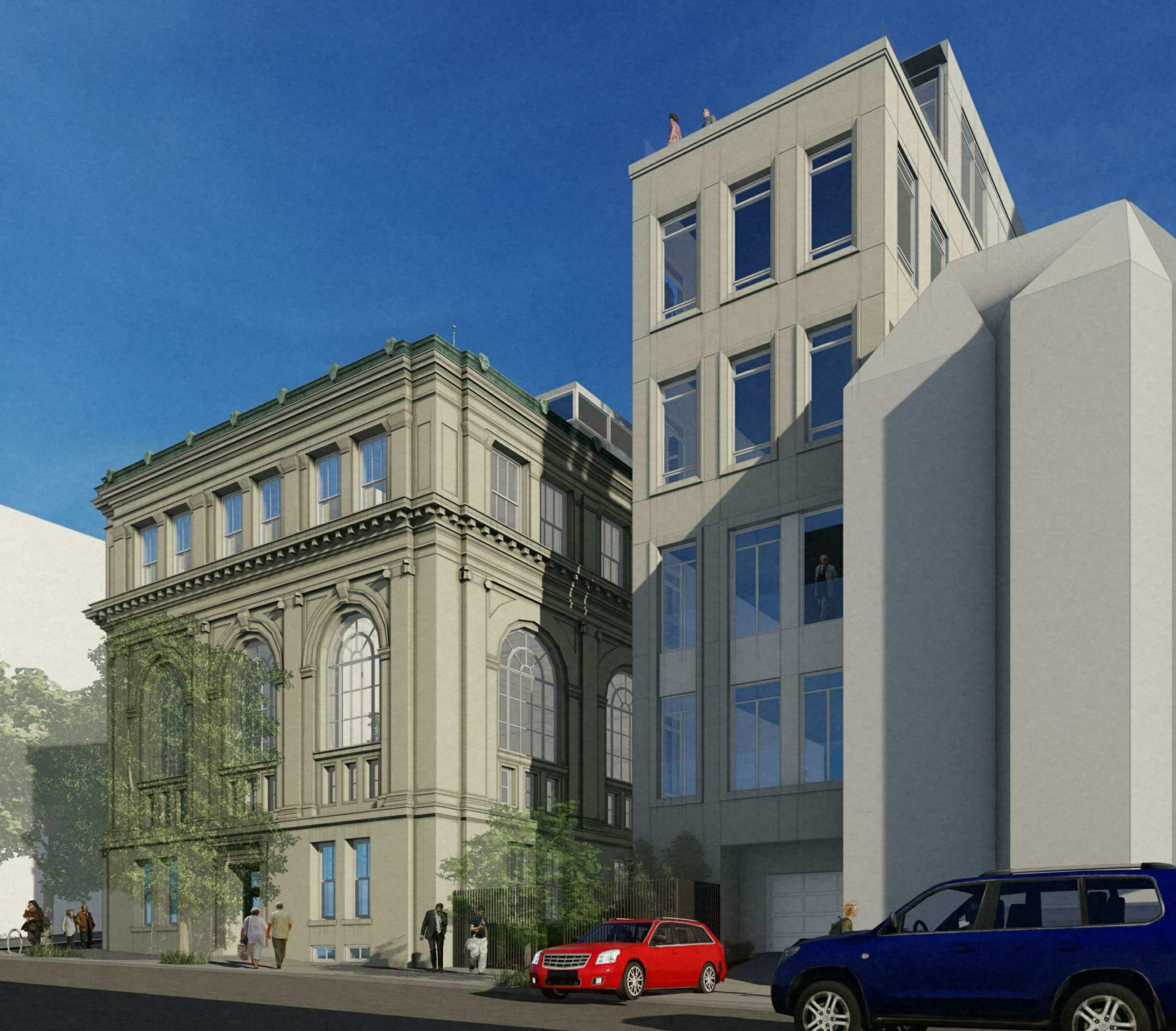 2395 Sacramento Street expansion along Webster looking north-east, rendering by BAR Architects