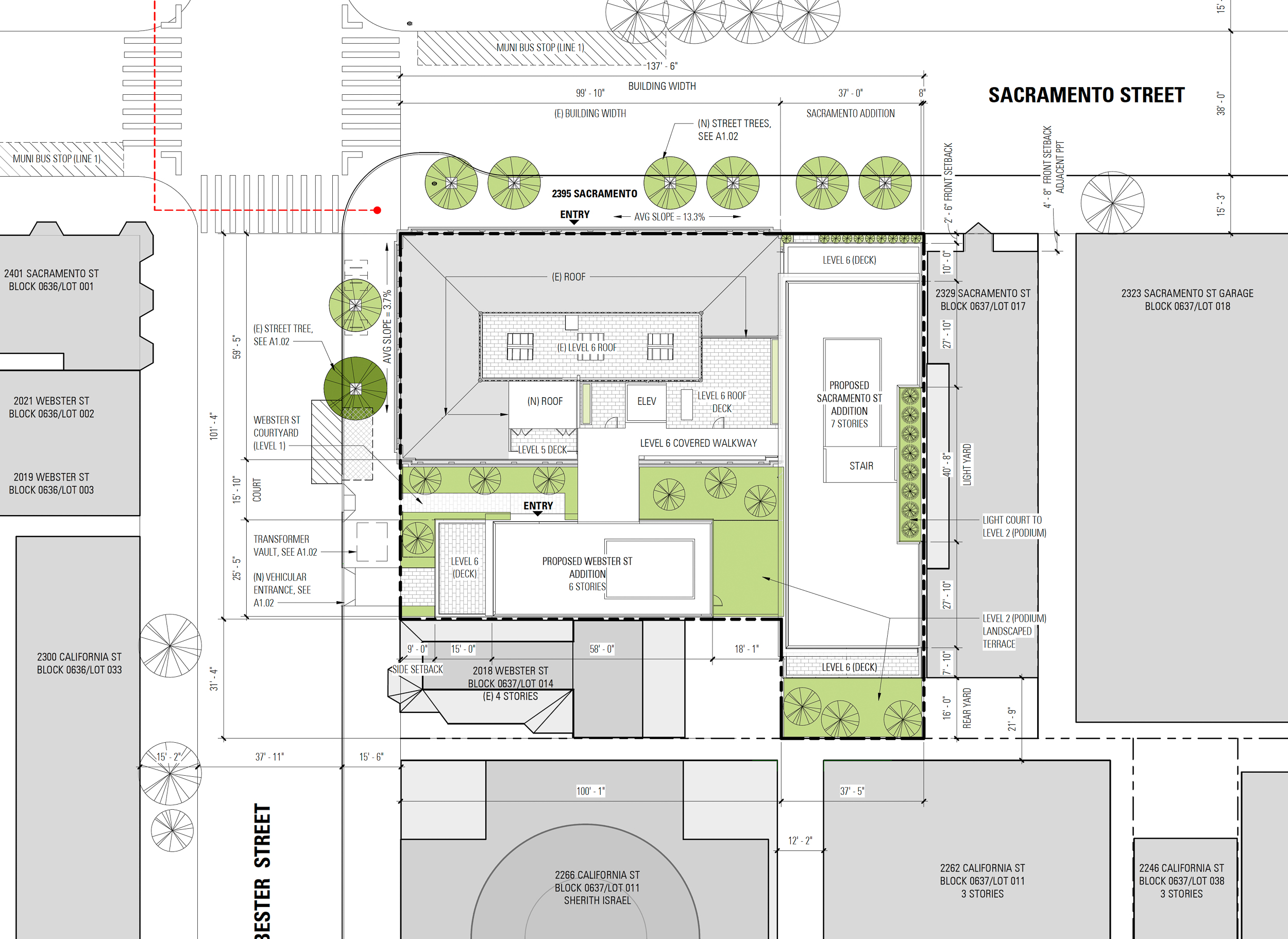 2395 Sacramento Street site map, illustration by BAR Architects