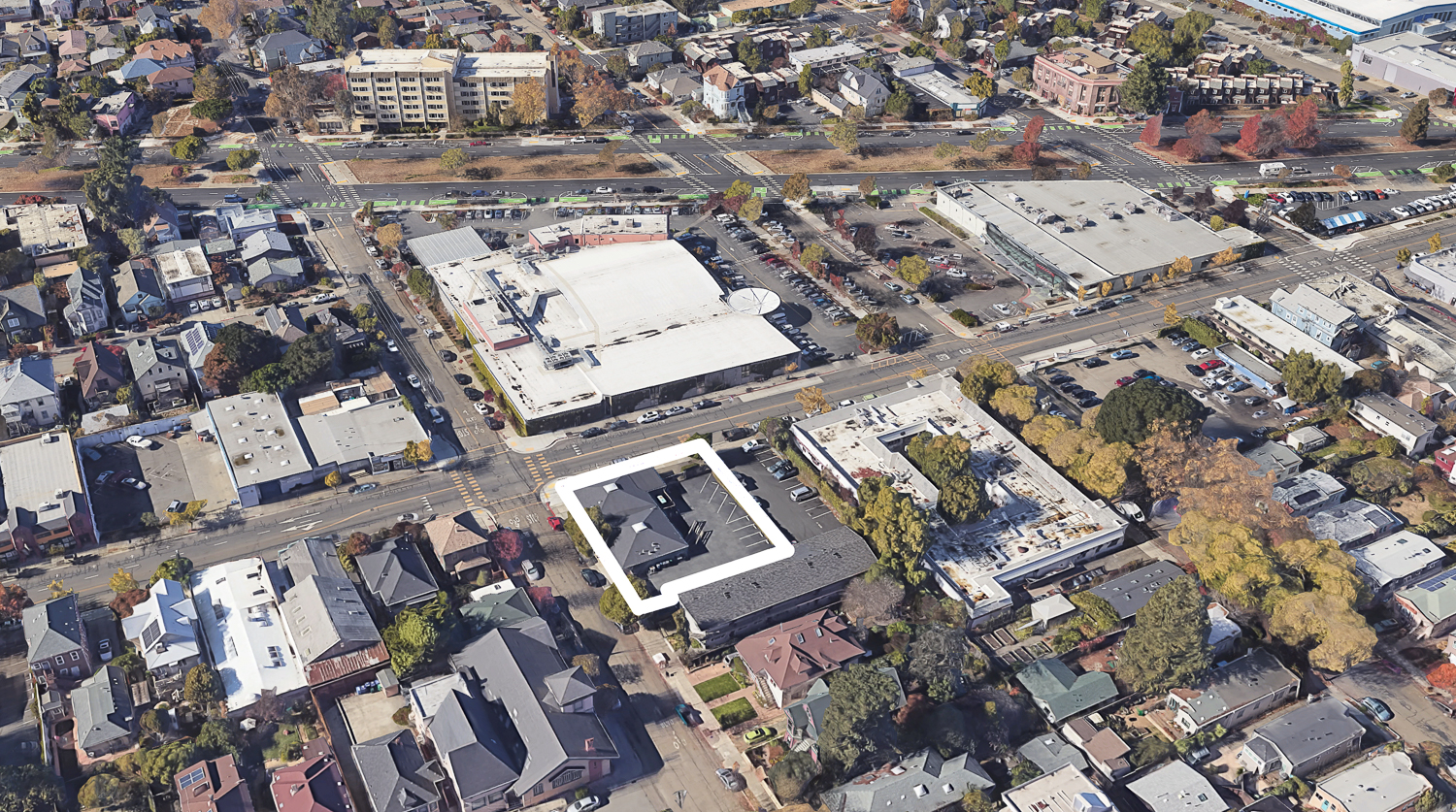 2847 Shattuck Avenue aerial perspective outlined, image via Google Satellite