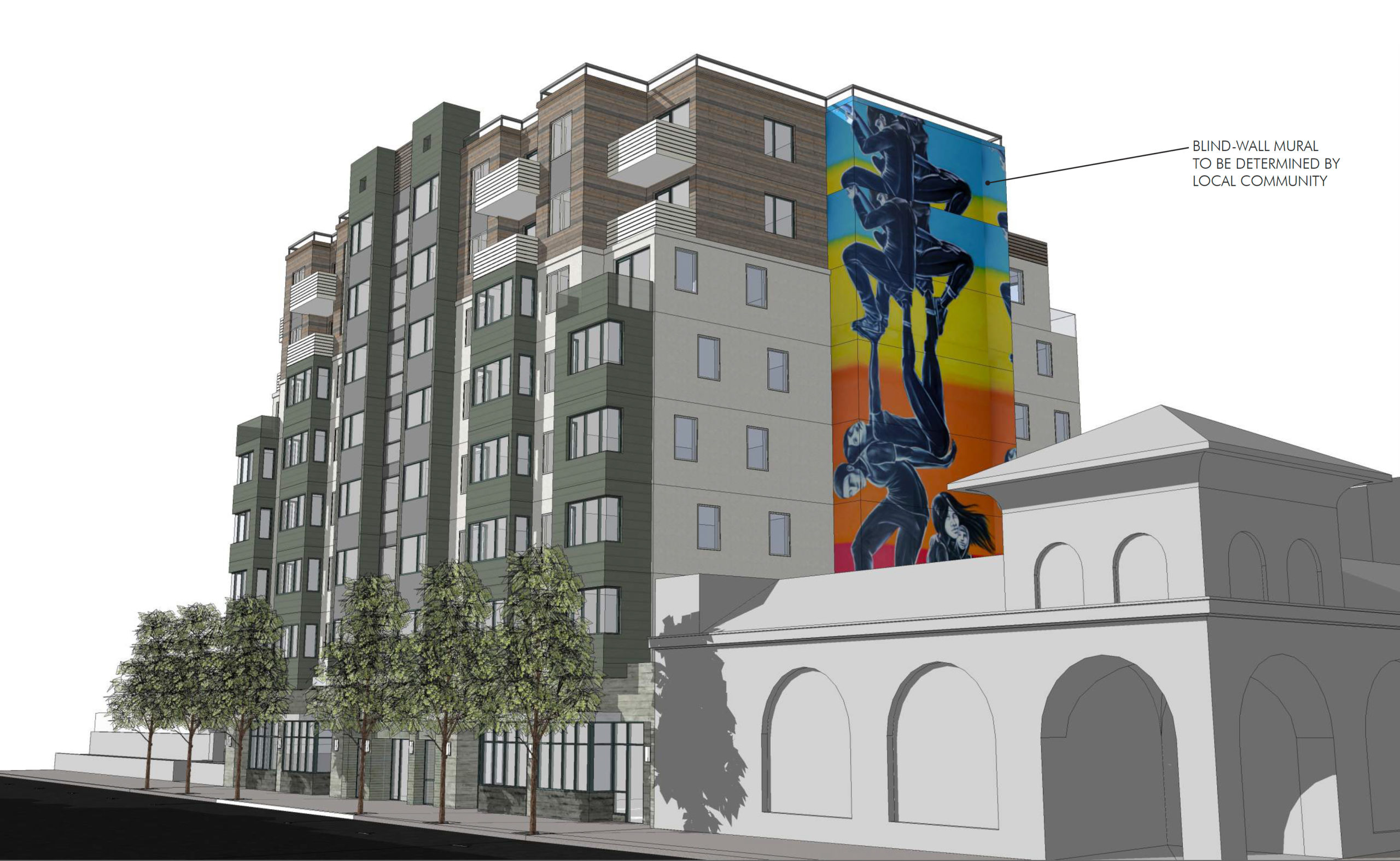2918 Mission Street pedestrian view, rendering by Gould Evans