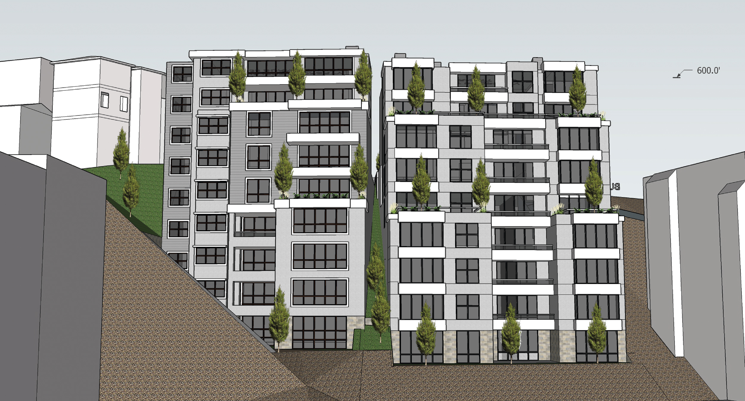 313 and 333 Burnett Avenue nine-story elevation, rendering by EE Weiss Architects