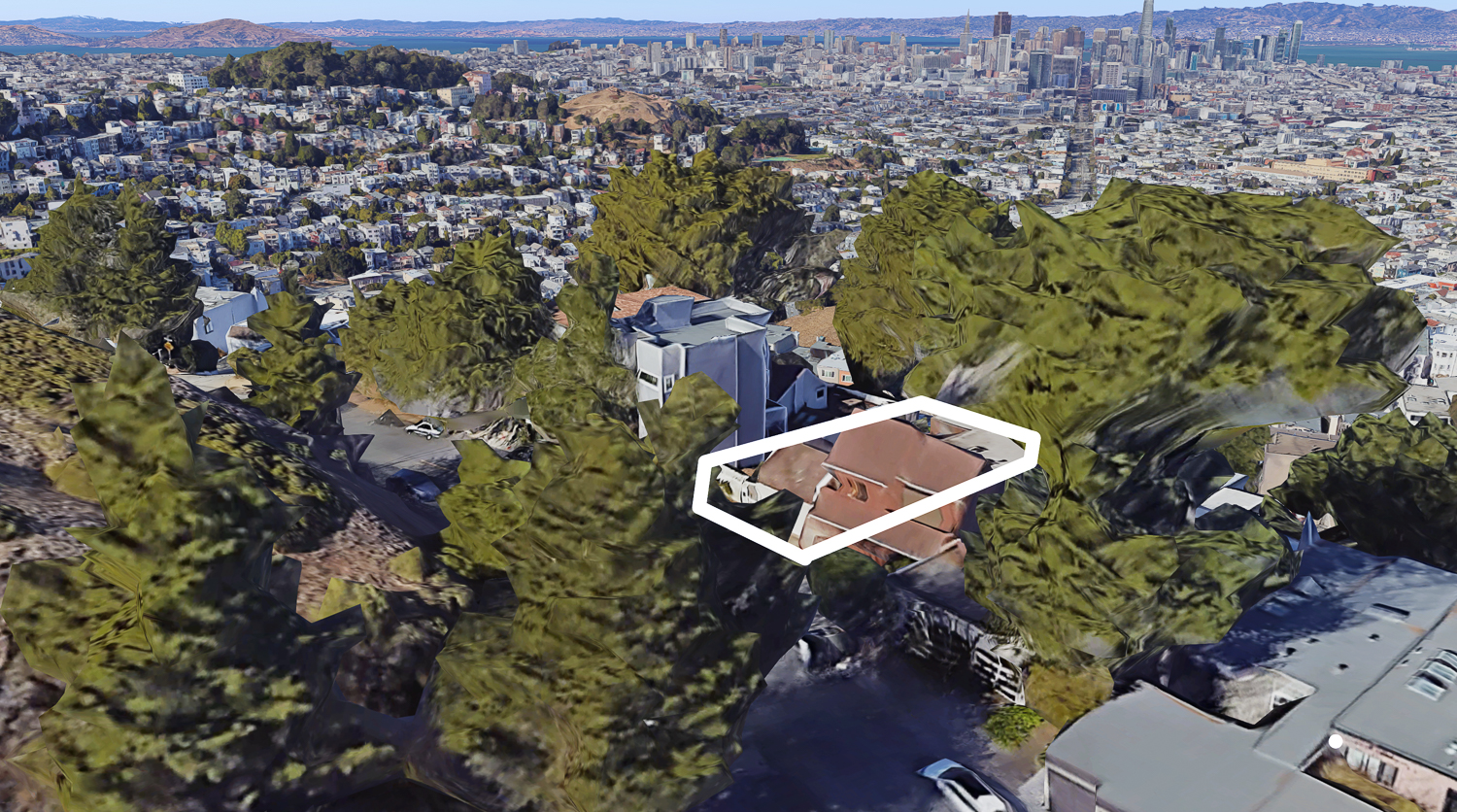 423 Burnett Avenue outlined with views of San Francisco, image via Google Satellite