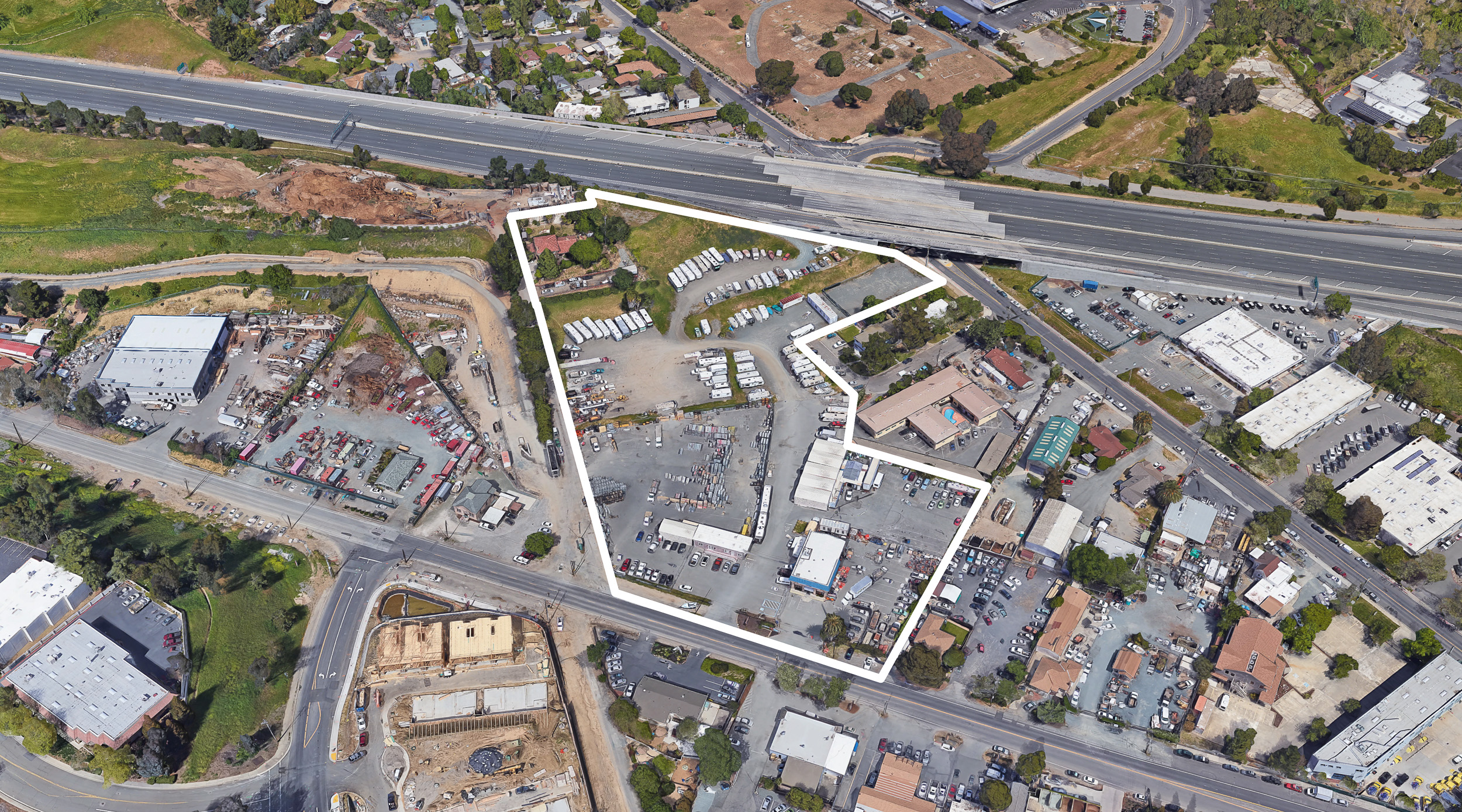 4961 Pacheco Boulevard approximately outlined by YIMBY including the propery at 4949 Pacheco, image via Google Satellite