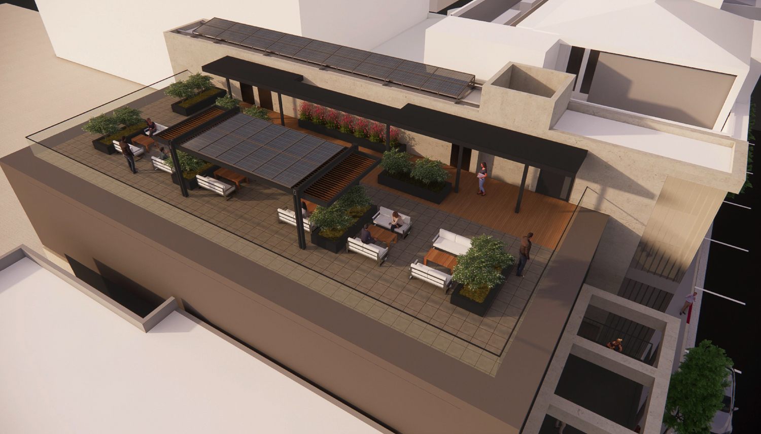 616 Ramona Street rooftop deck, rendering by Hayes Group Architects