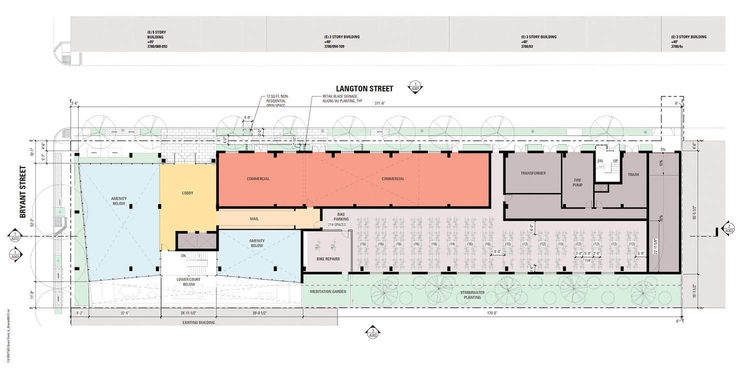 925 Bryant Street ground-level floor plan, illustration by BAR Architects