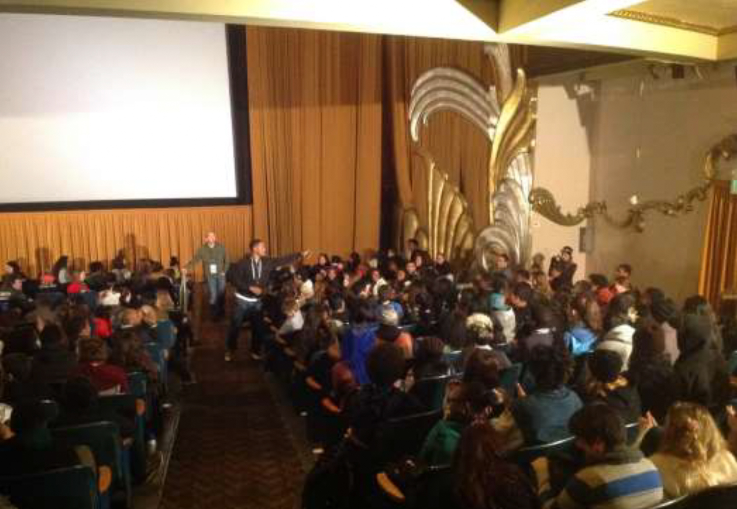 California Theatre audience for Ryan Coolger following a showing of 'Fruitvale Station' in 2013, image by Dale Sophiea via the Landmark Application