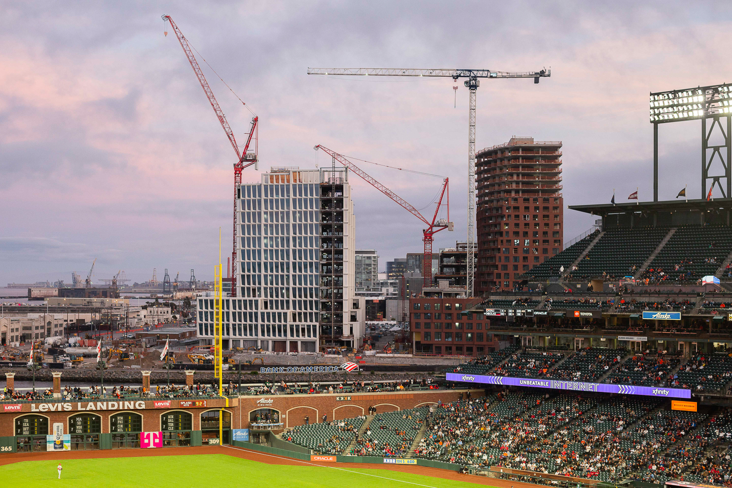 Mission Rock at sunset seen from Oracle Park, image by Andrew Campbell Nelson