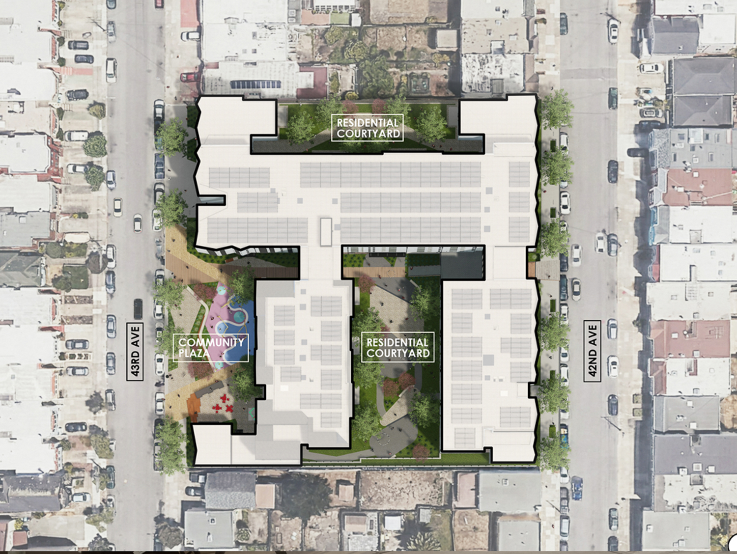 Shirley Chisholm Village Educator Housing site map, rendering by BAR Architecture