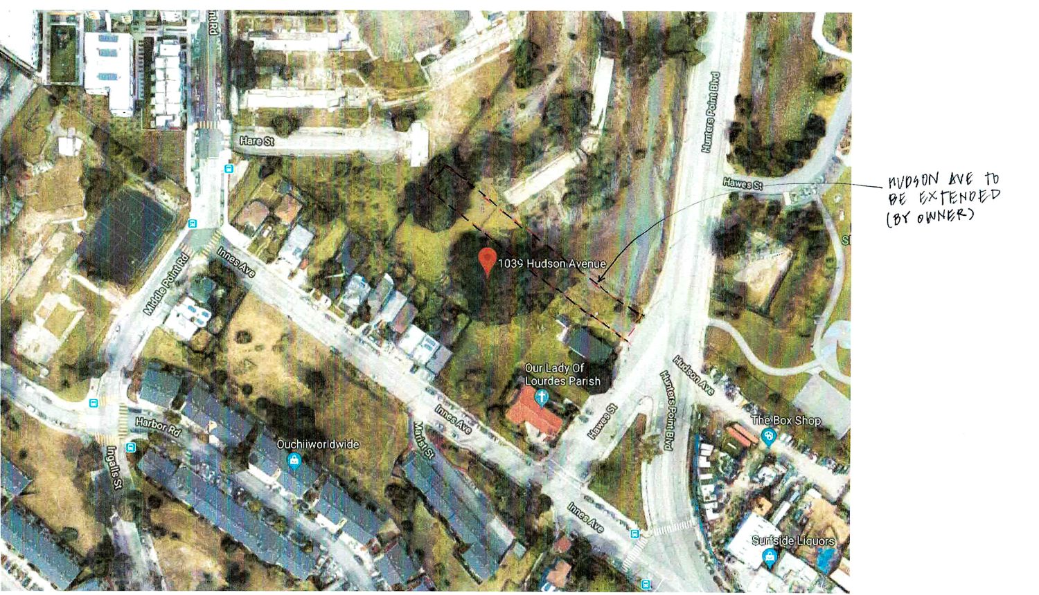 1039 Hudson Avenue site map, illustration via planning documents
