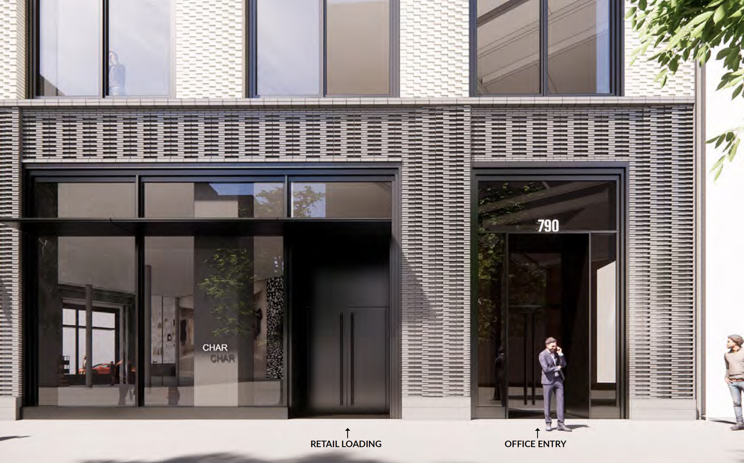 2 Stockton Street lobby entrance for the offices at 790 Market Street, rendering by Gensler