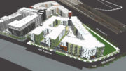 Brooklyn Basin Parcel A1 and A2 aerial view, rendering of design by HKIT Architects