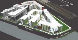 Brooklyn Basin Parcel A1 and A2 aerial view, rendering of design by HKIT Architects