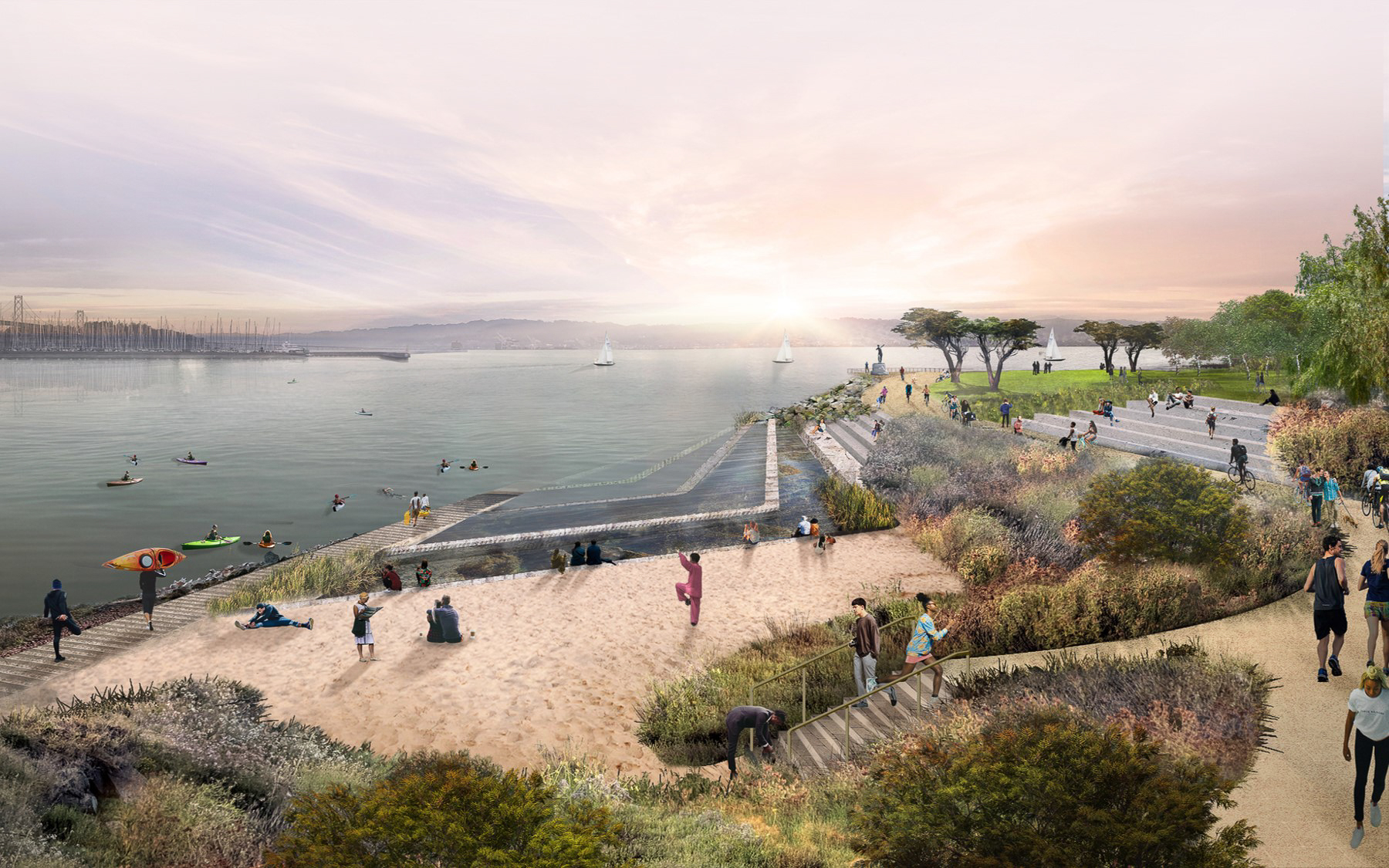 China Basin Park beach and waterfront access, rendering courtesy Mission Rock Partners