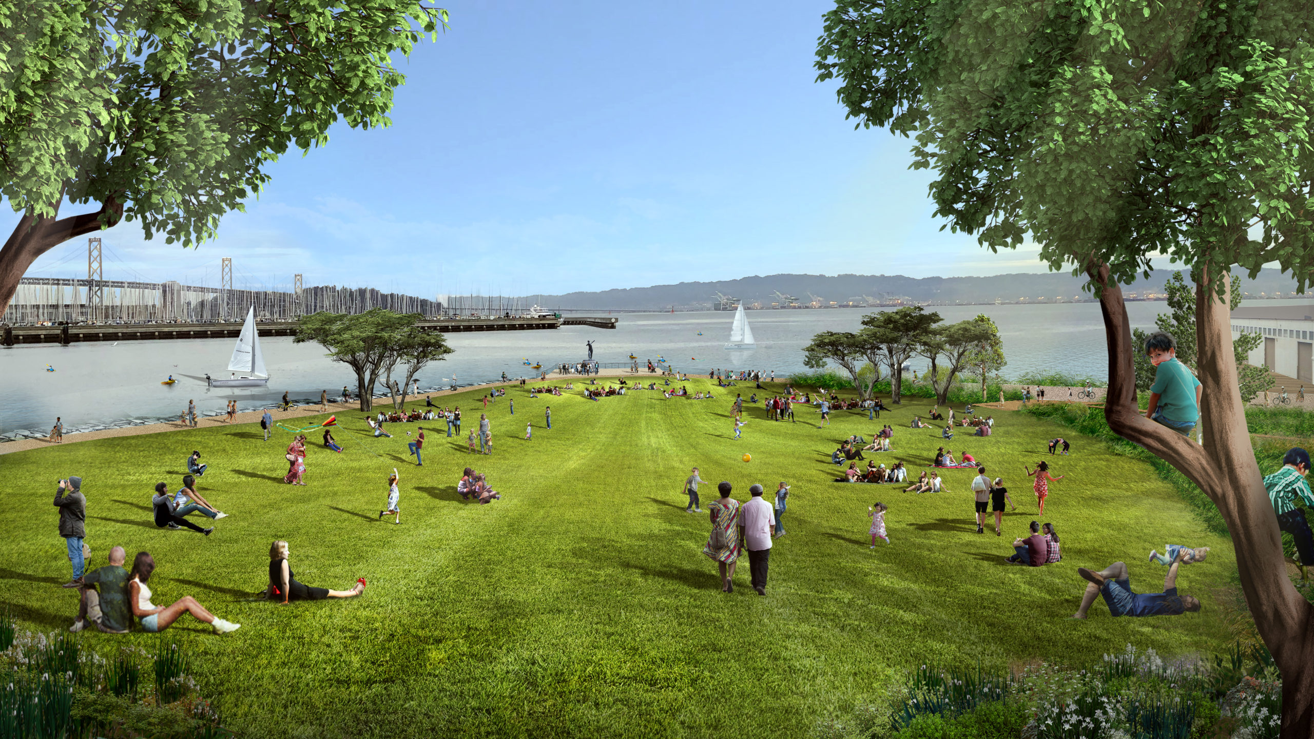 China Basin Park daytime great lawn, rendering courtesy Mission Rock Partners