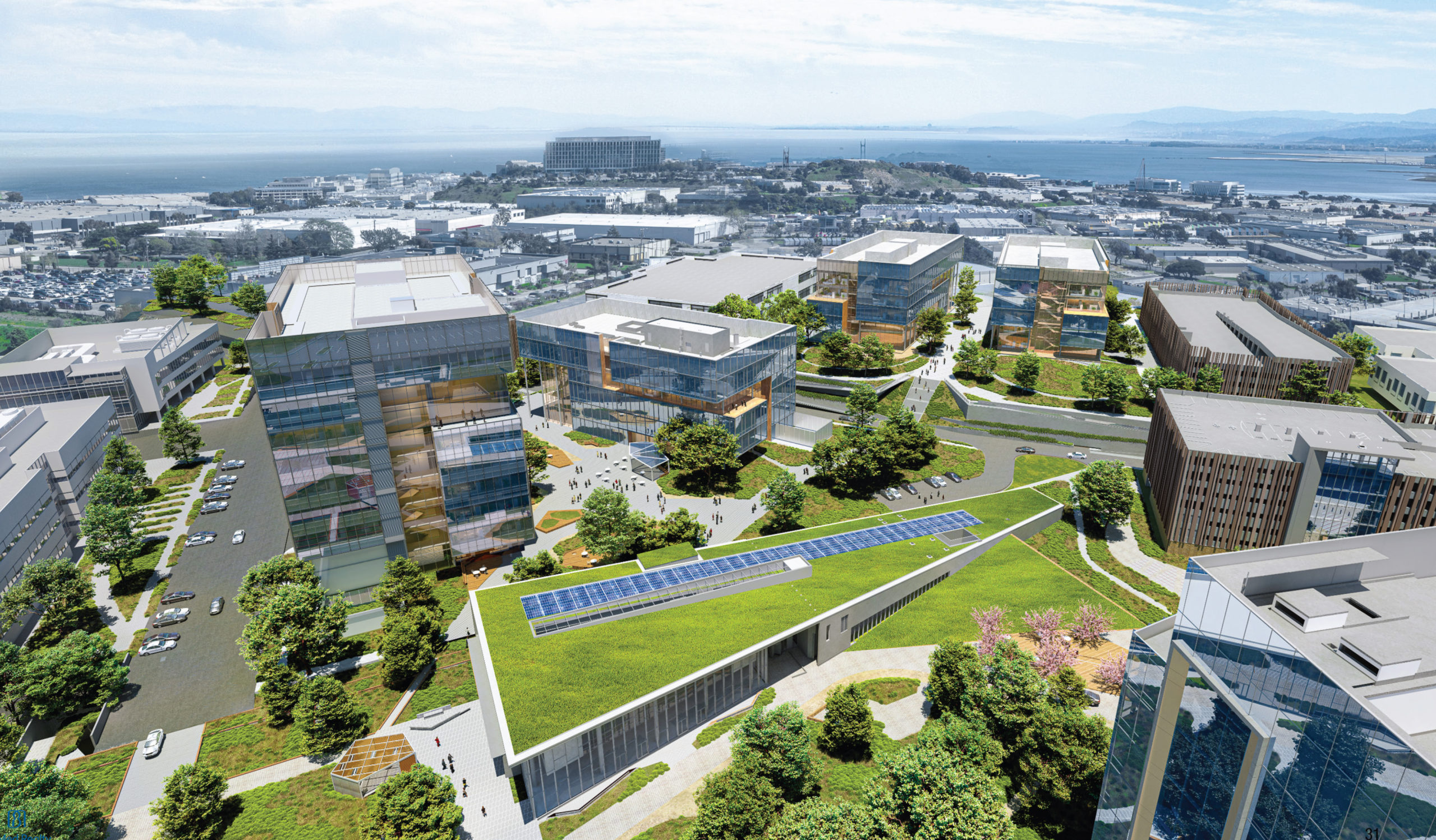 Gateway of Pacific phase four aerial perspective, rendering by Flad Architects