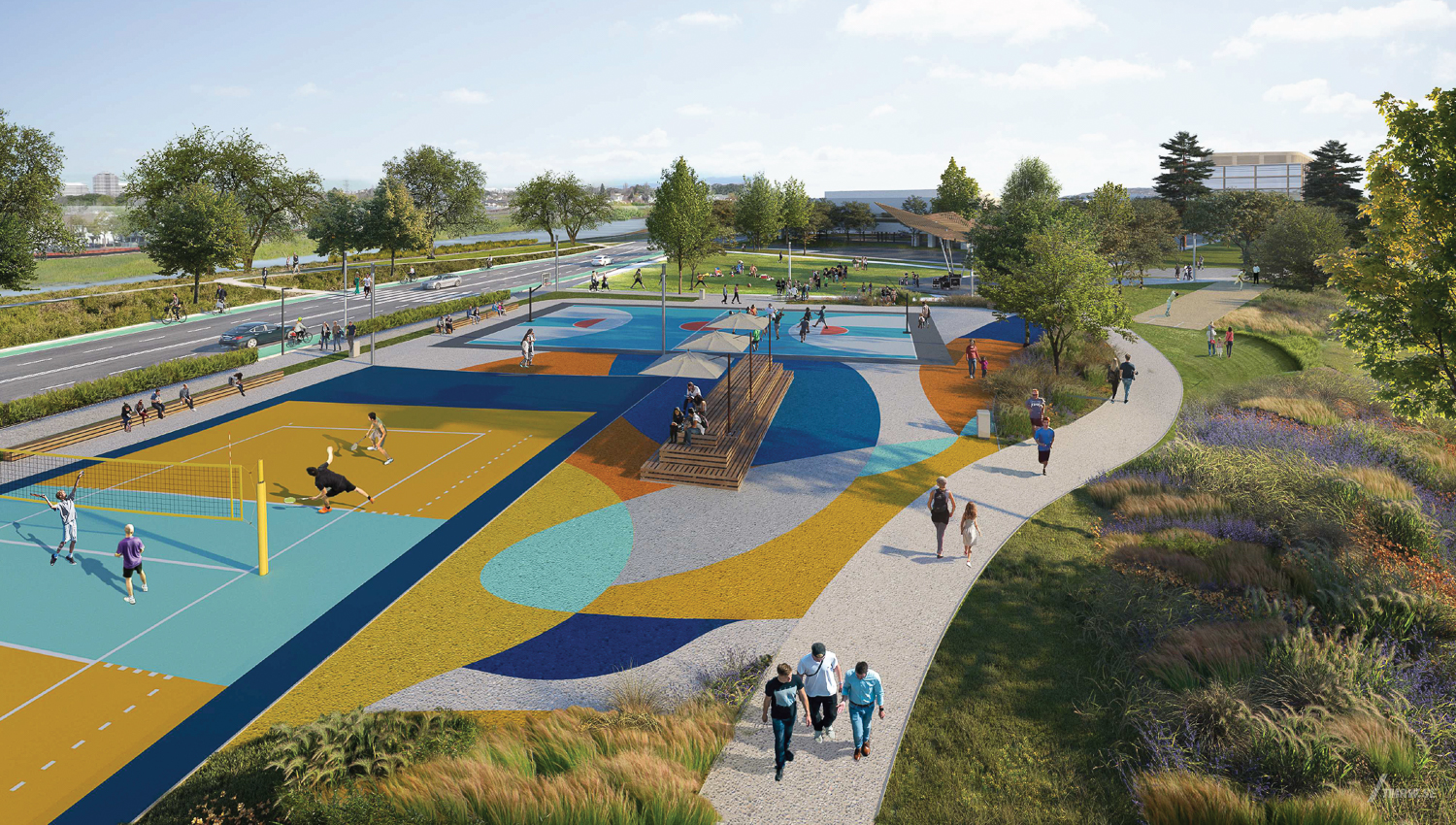 Redwood LIFE: Evolve Greenway south west end, rendering by HOK