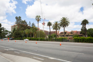 Winchester Apartments and the Winchester Mystery House seen from across the street, image by Andrew Campbell Nelson