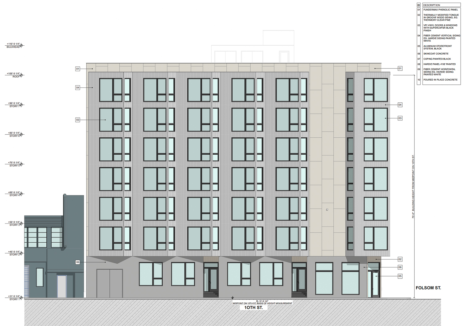 1401 Folsom Street northeast facade elevation, illustration by RG Architecture