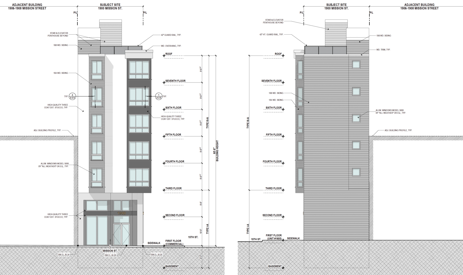 1900 Mission Street front and rear elevations, illustration by Schaub Li Architects