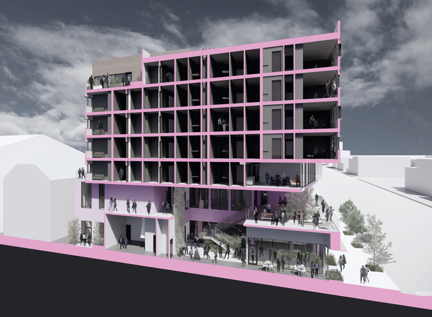 2301 Telegraph Avenue vertical cross-section, design by Mithun and Parcel Projects