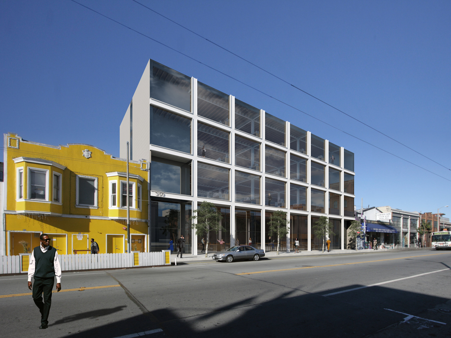 340 11th Street pedestrian view, rendering by Stanley Saitowitz Natoma Architects
