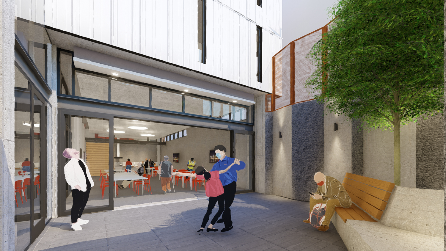 53 Colton Street open-air courtyard, rendering by David Baker Architects