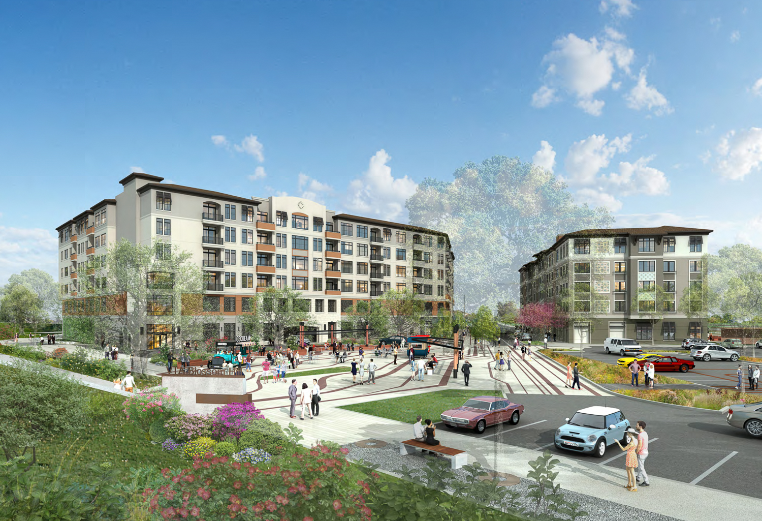 605 Blossom Hill Road south plaza view, rendering by Swenson