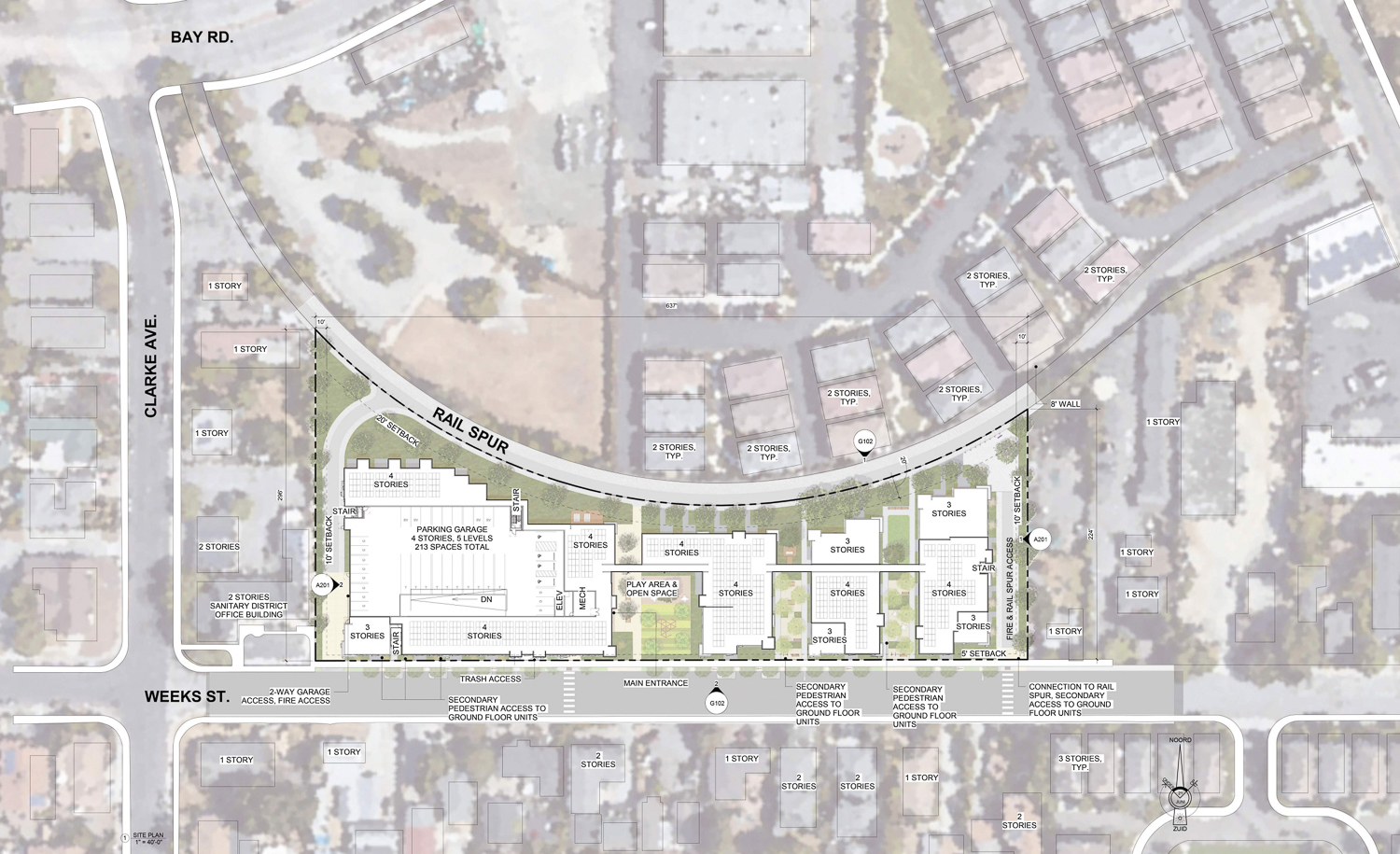 965 Weeks Street area site map, illustration by David Baker Architects