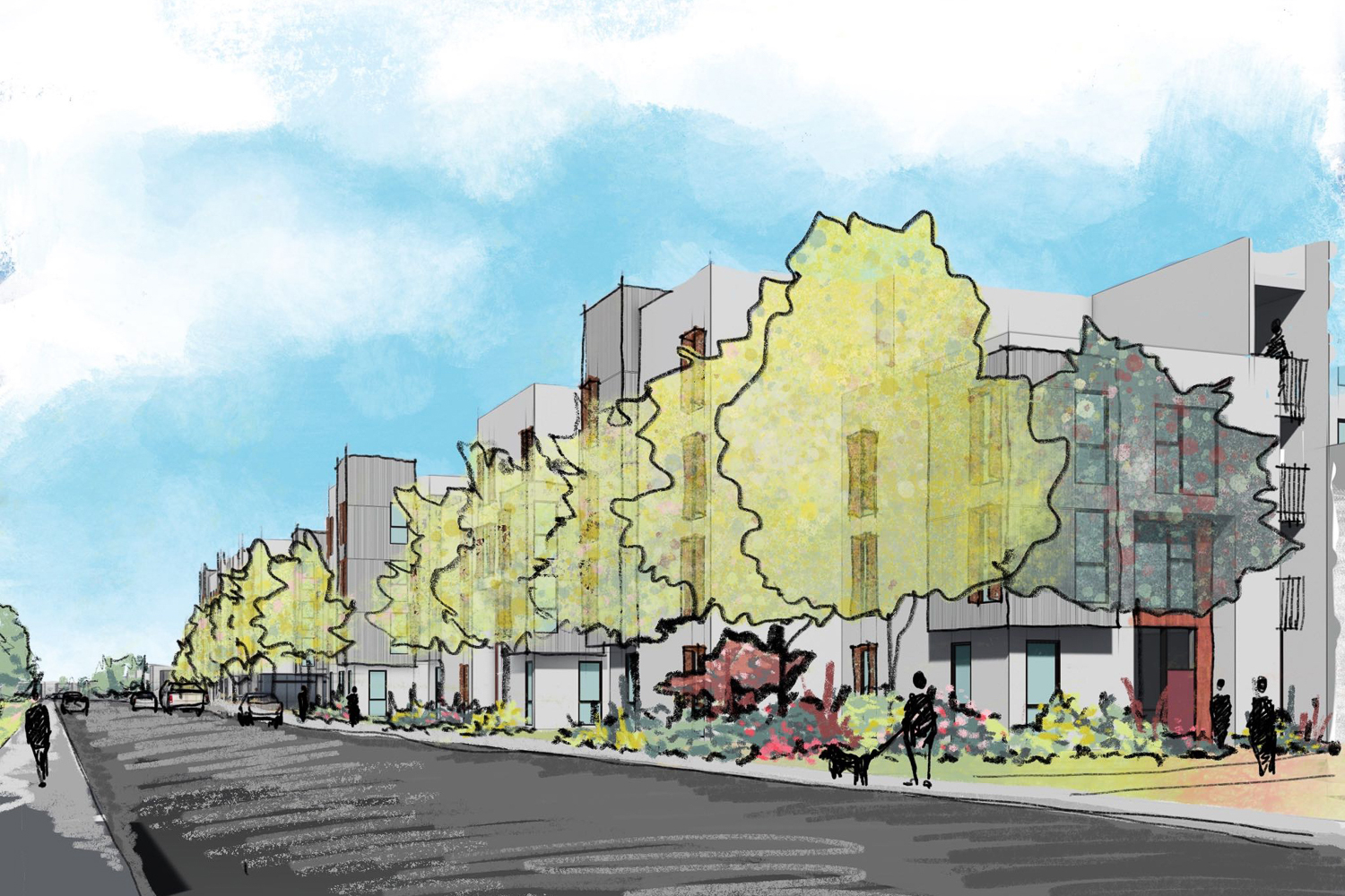 965 Weeks Street east view, illustration by David Baker Architects