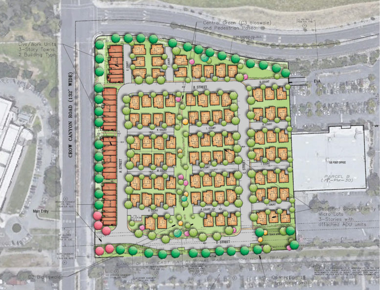 Iron Horse Village at 3401 Crow Canyon Road site-map, rendering by WHA