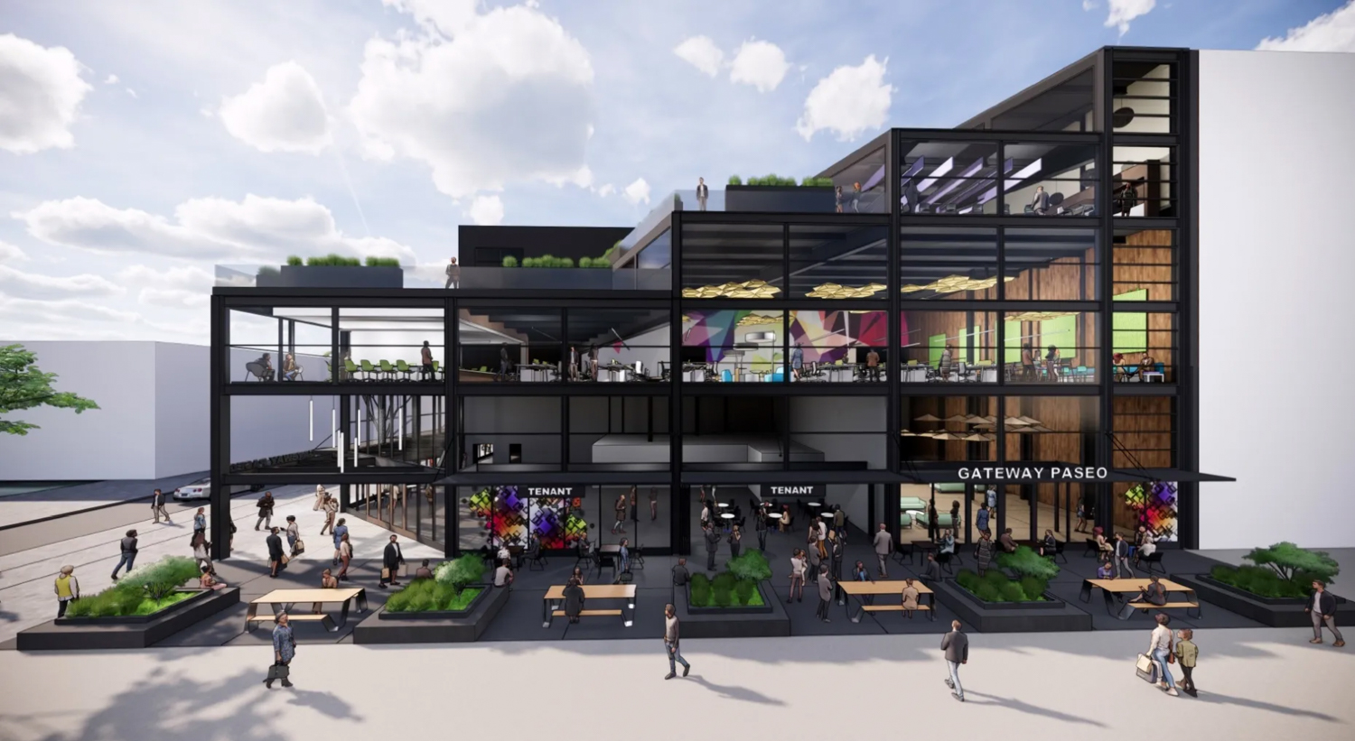 Paseo perspective along Restaurant Row, rendering by HGA Architecture