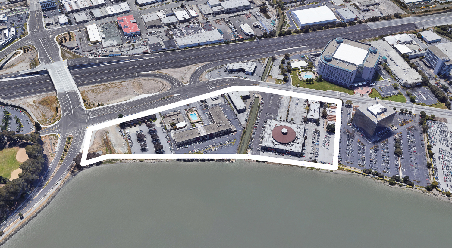 1200-1340 Bayshore Highway, aerial perspective via Google Satellite