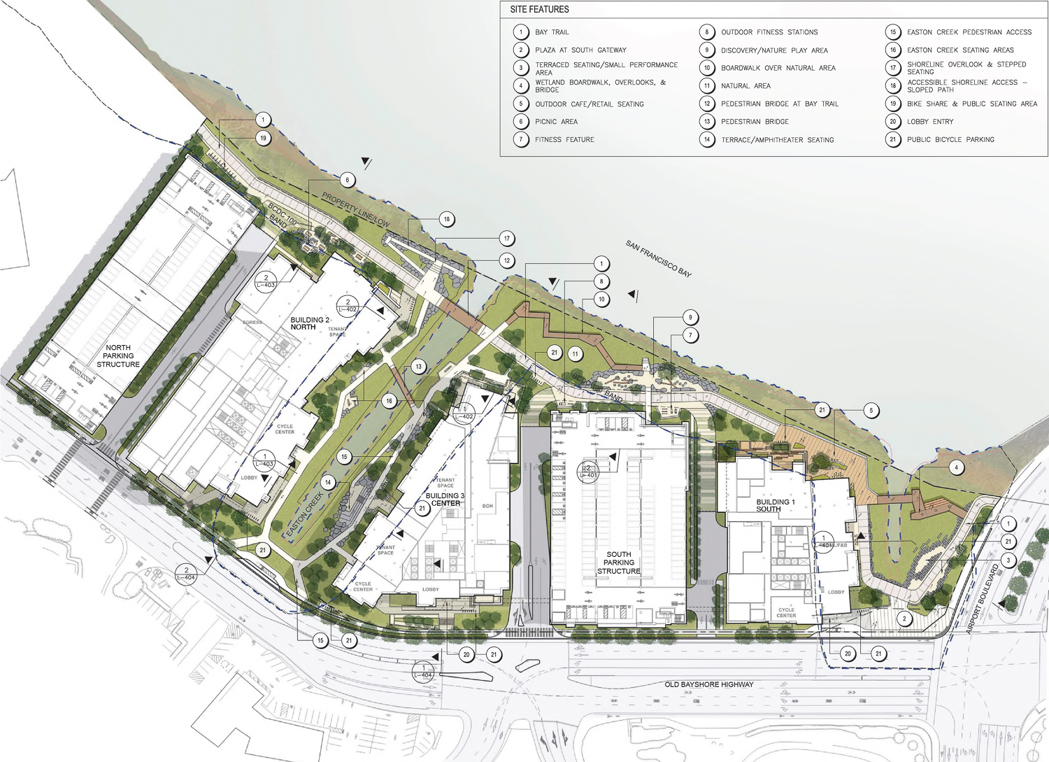 1200-1340 Bayshore Highway landscaping site map, illustration by CMG