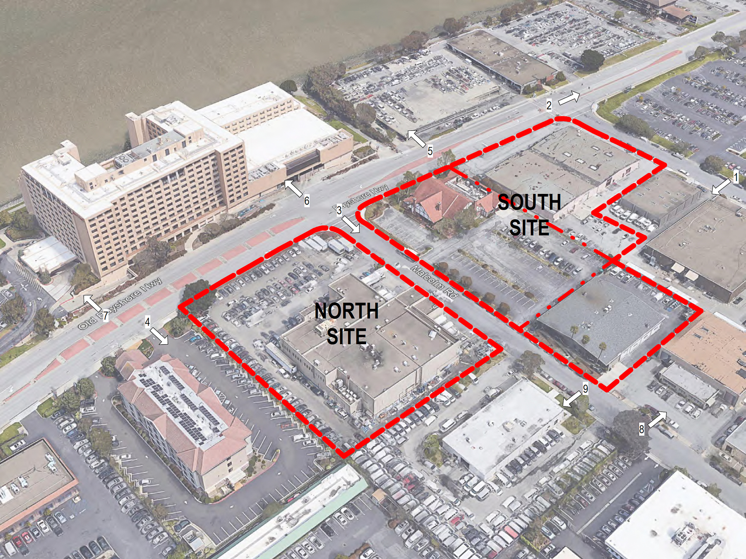 1699 & 1701 Bayshore Highway site outlined, image by Perkins&Will