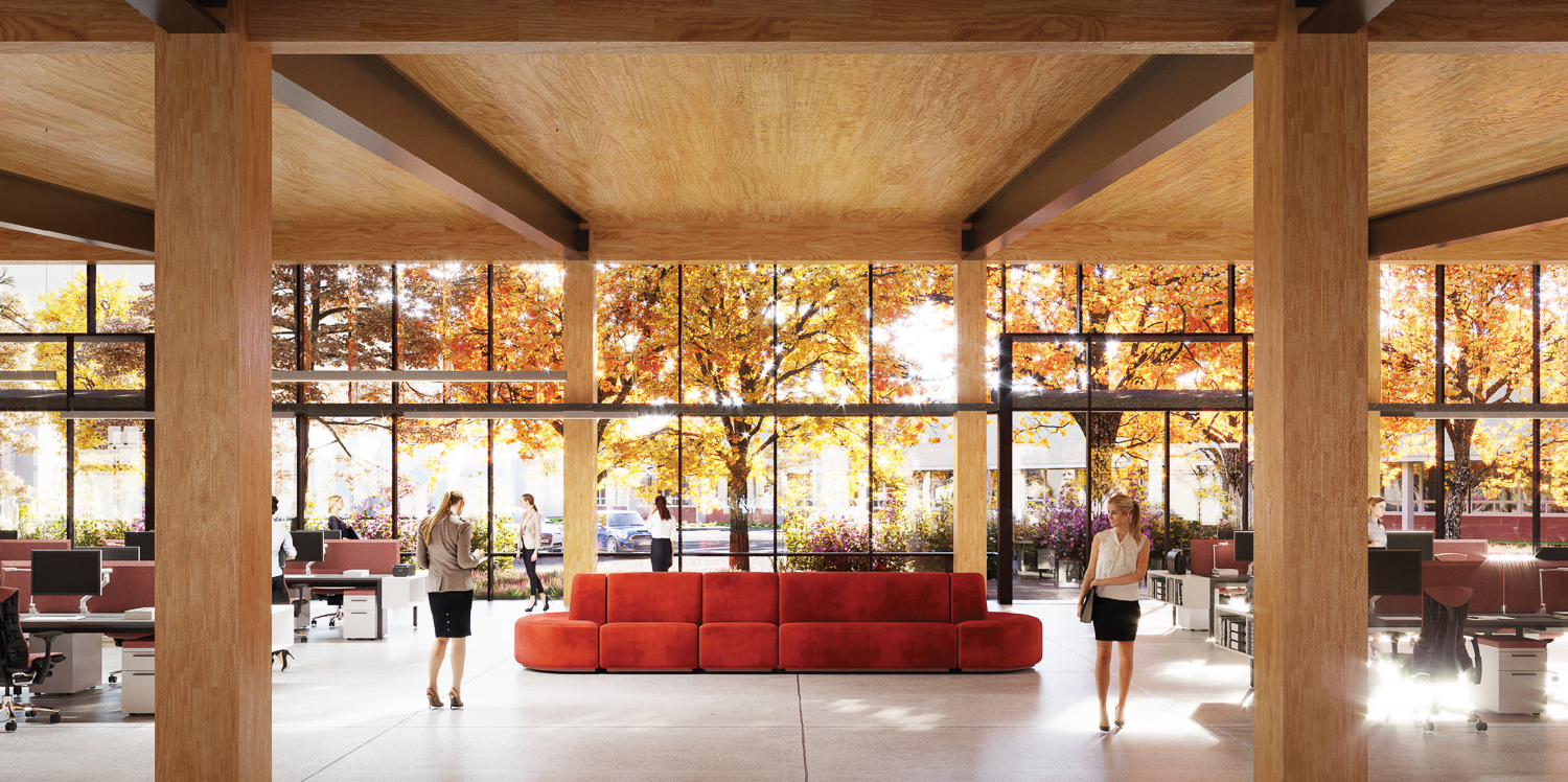 3300 El Camino Real lobby interior, rendering by Form4 Architecture