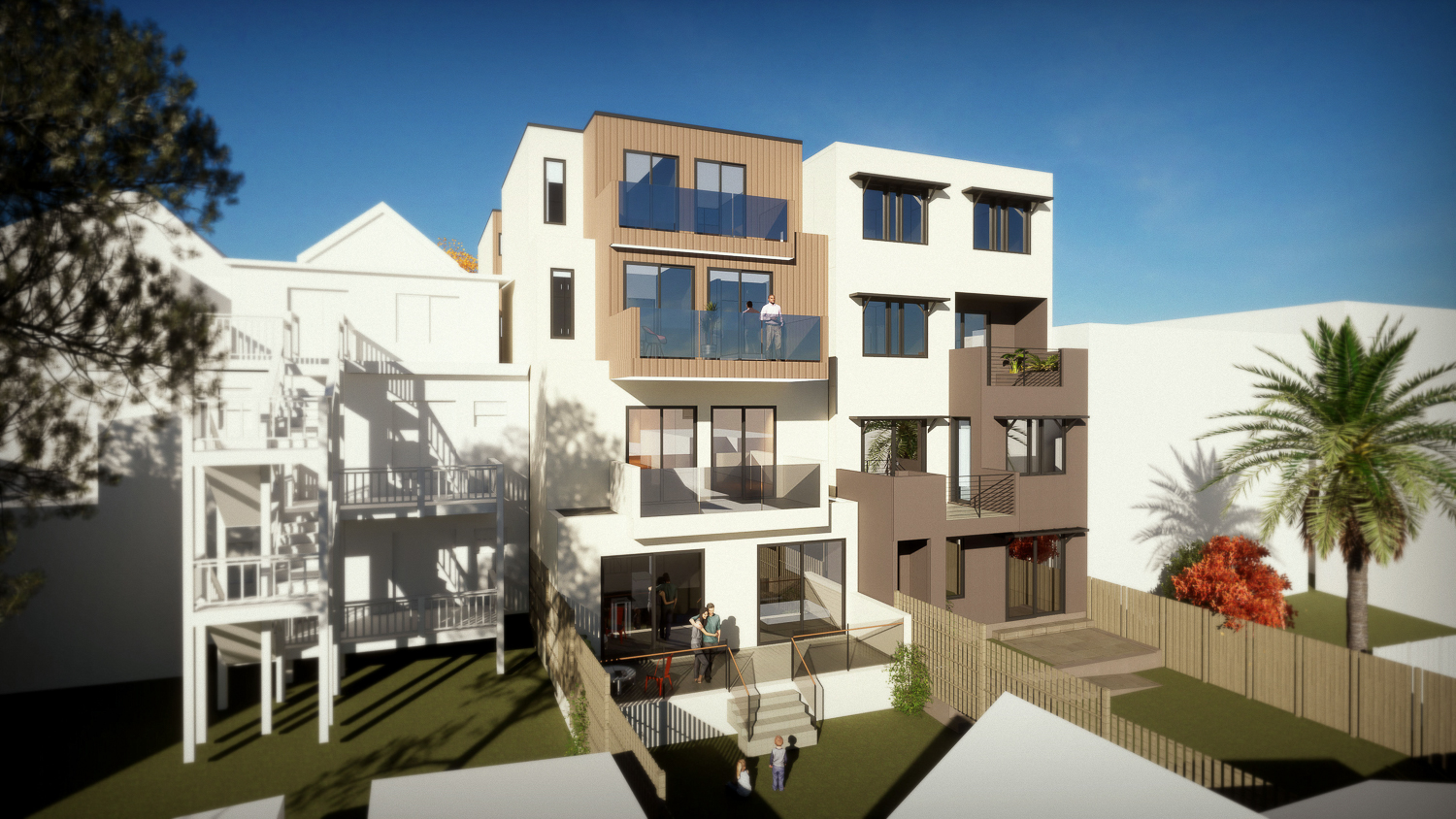 432 and 434 Cortland Avenue backyard perspective, rendering by DNM Architecture