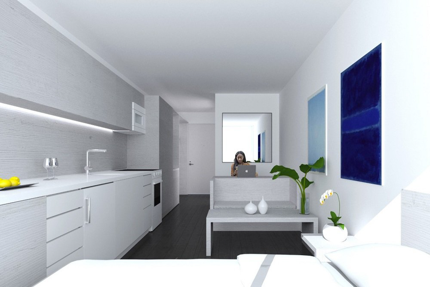 578 7th Street apartment interior, rendering by Stanley Saitowitz Natoma Architects