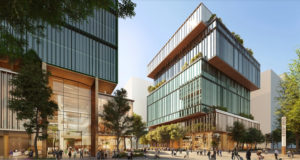 Caltrain Towers at Diridon Station pedestrian view, rendering Perkins&Will