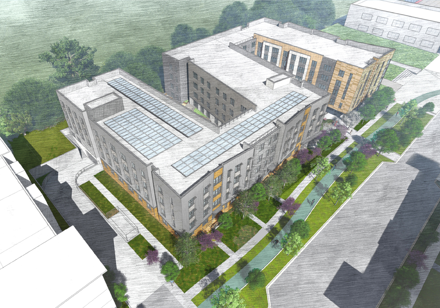 Sunnydale Block 9 southwest view, rendering by VMWP and Kerman Morris Architects