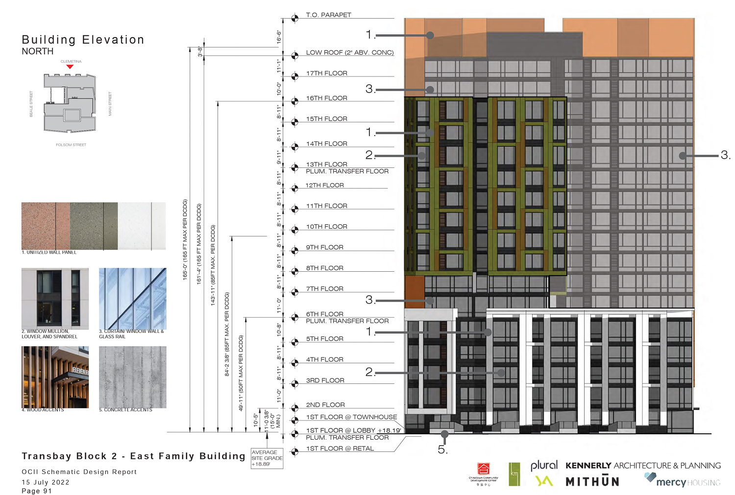 Transbay Block 2 East Family Building facade elevation, rendering by Kennerly Architecture & Planning
